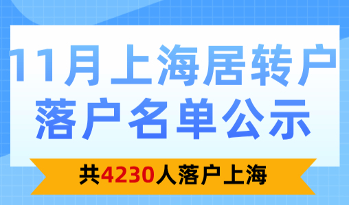 2024年11月第1批居转户落户名单公示！共4230人落户上海