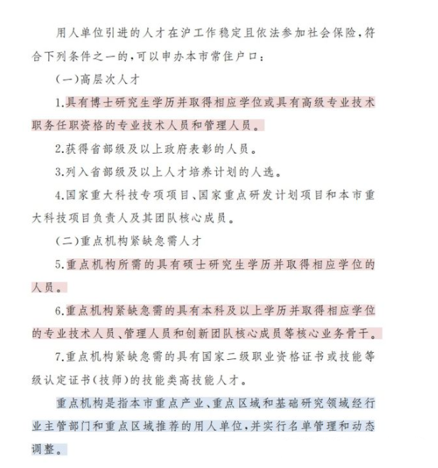 上海落户政策